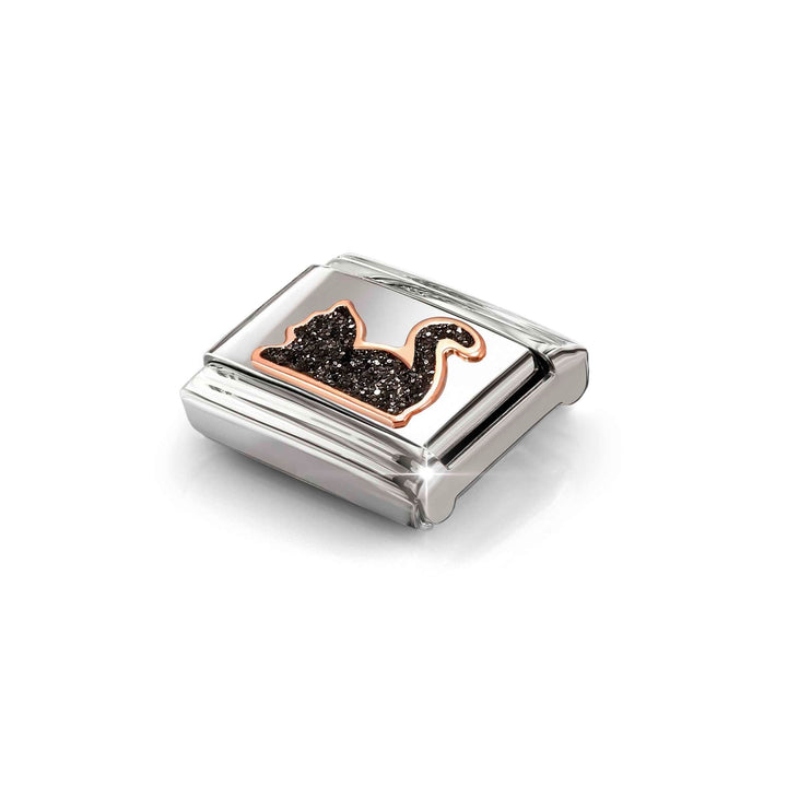 Niche Jewellery Nomination Rose Gold with Black Glitter Cat Charm detail