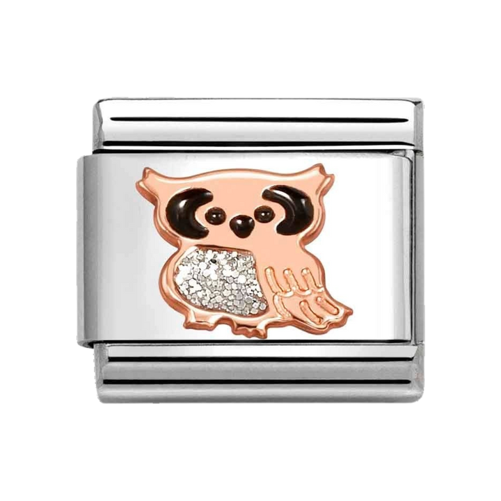 Niche Jewellery Nomination Rose Gold with Silver Glitter Owl Charm