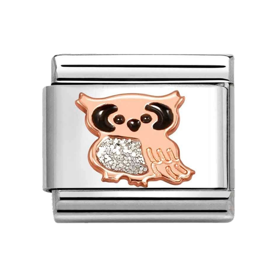 Niche Jewellery Nomination Rose Gold with Silver Glitter Owl Charm