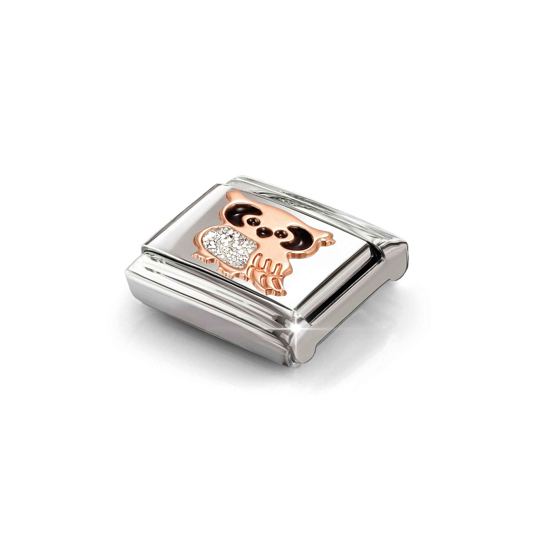Niche Jewellery Nomination Rose Gold with Silver Glitter Owl Charm detail