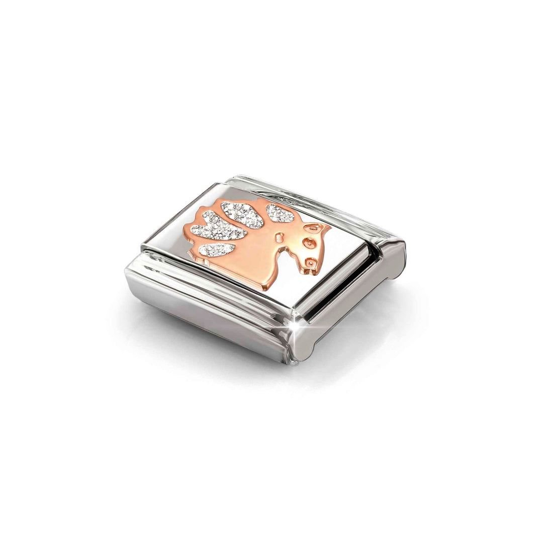 Niche Jewellery Nomination Rose Gold with Glitter Unicorn Charm detail