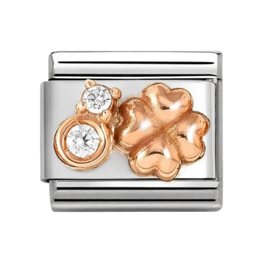Nomination Classic Rose Gold Four Leaf Clover and Zirconia Charm. Item code 430305/52