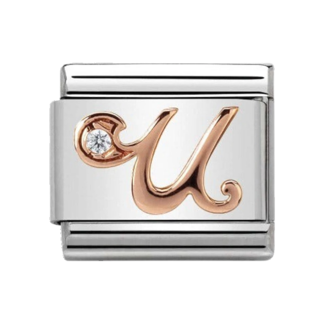 Nomination Rose Gold and Zirconia Classic Letter Charm - U