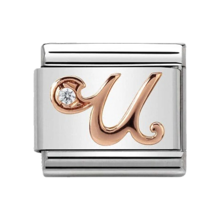 Nomination Rose Gold and Zirconia Classic Letter Charm - U