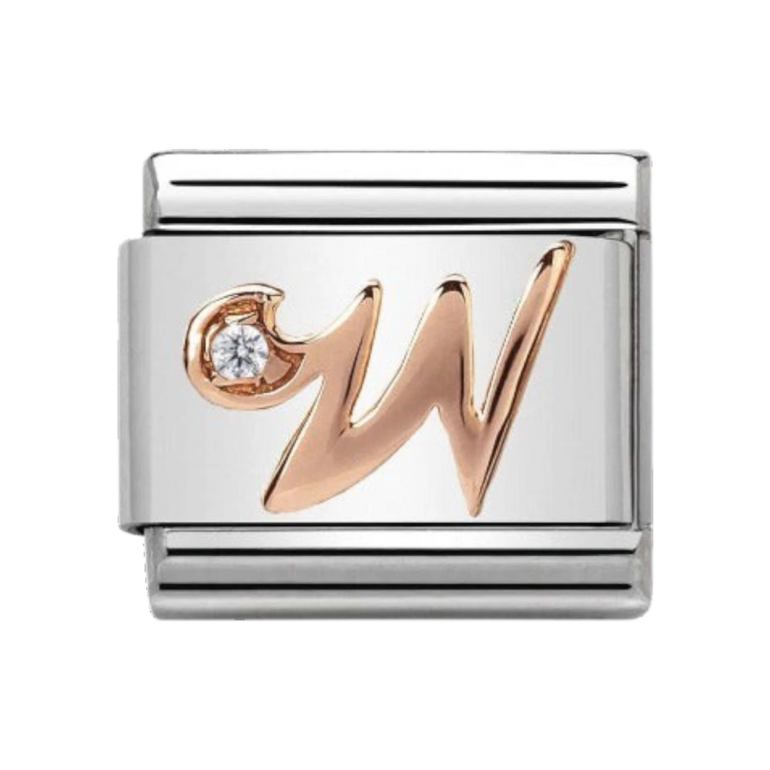 Nomination Rose Gold and Zirconia Classic Letter Charm - W