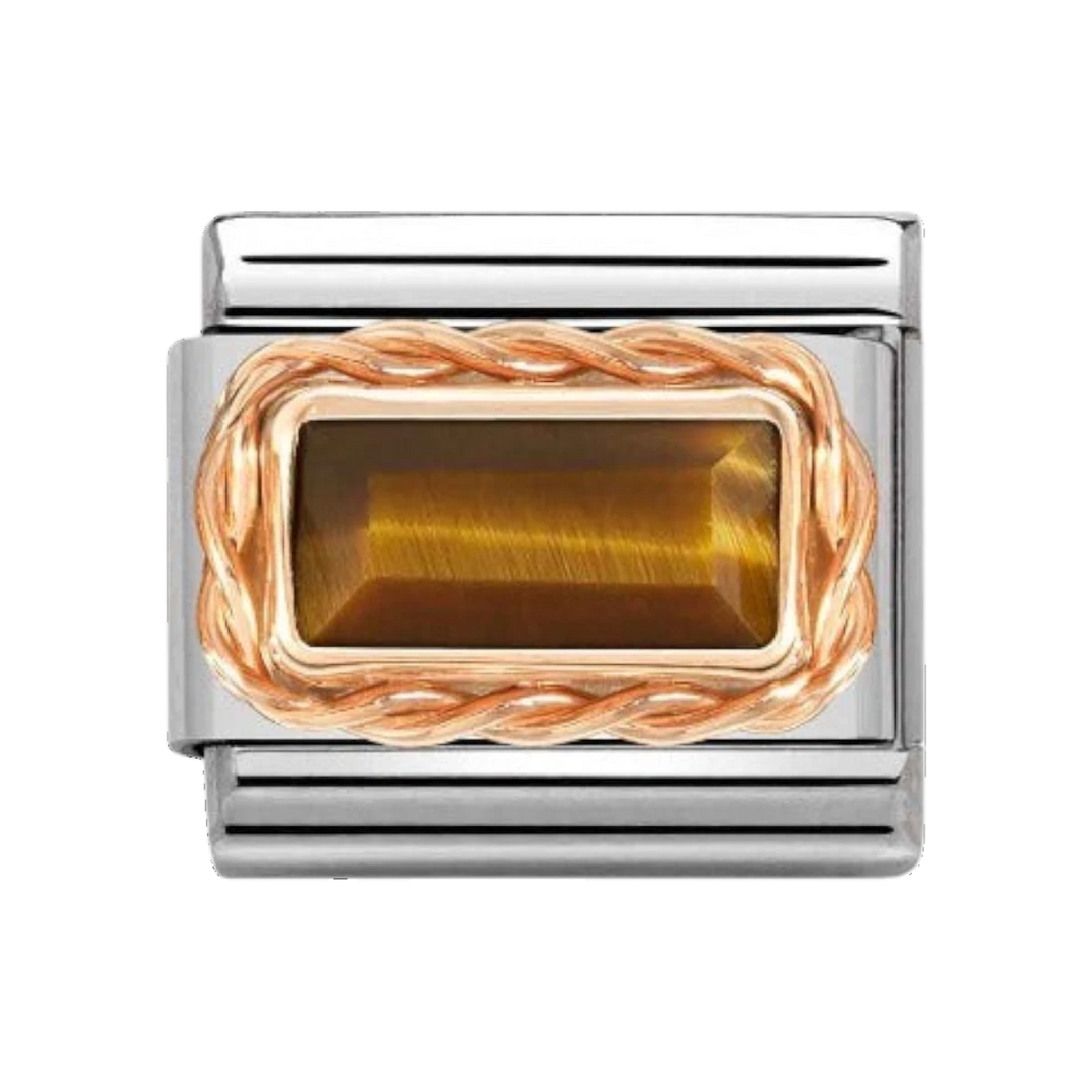 Nomination Classic Baguette Stone Rose Gold Charm - Tiger Eye