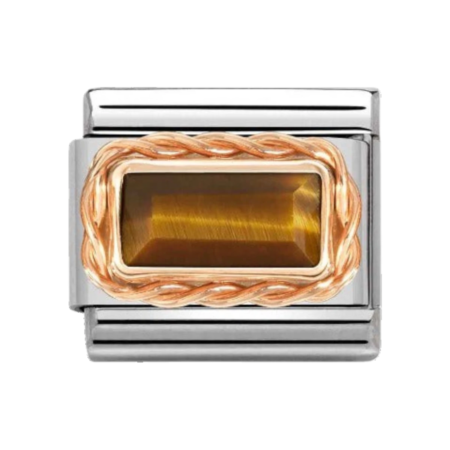 Nomination Classic Baguette Stone Rose Gold Charm - Tiger Eye