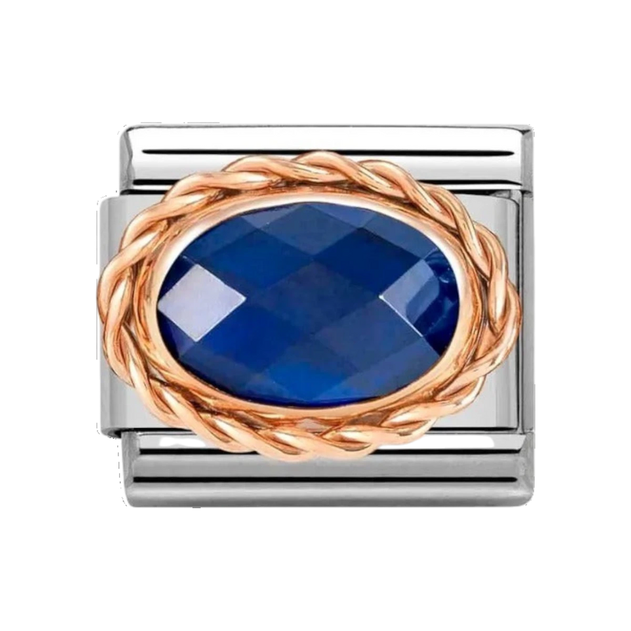 Nomination Classic Faceted Dark Blue Cubic Zirconia Charm - Rose Gold Twist Setting