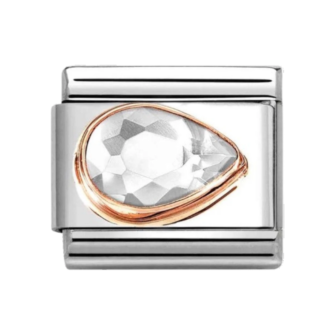 Nomination Classic Faceted Zirconia Right Teardrop Charm 9k Rose Gold White