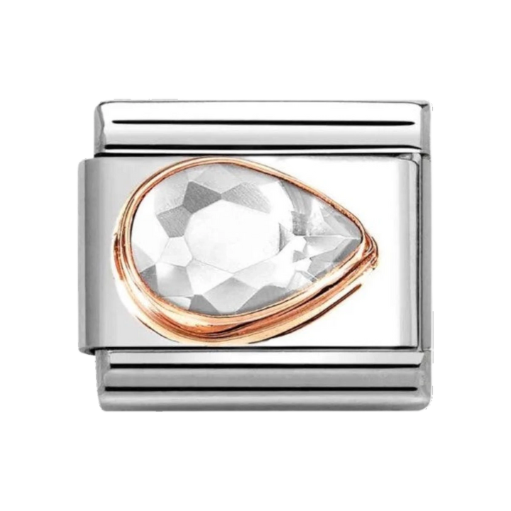 Nomination Classic Faceted Zirconia Right Teardrop Charm 9k Rose Gold White