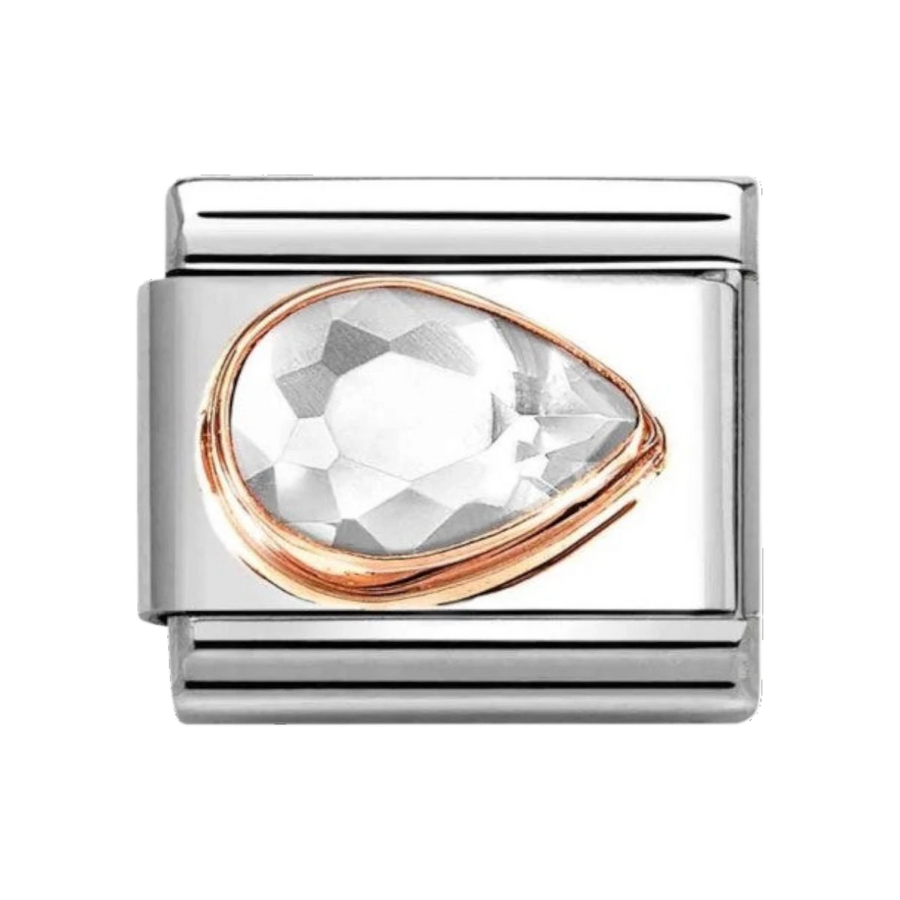 Nomination Classic Faceted Zirconia Right Teardrop Charm 9k Rose Gold White