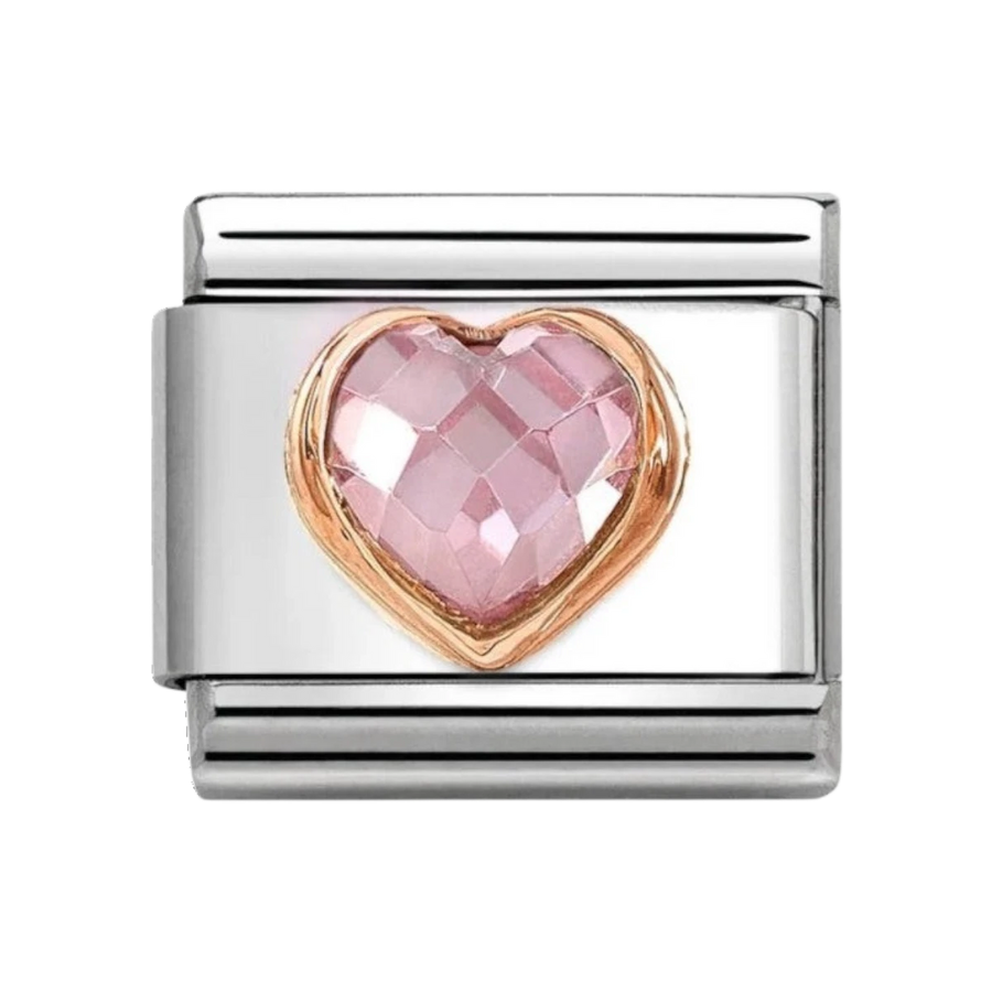 Nomination Classic Rose Gold Faceted Pink Stone Heart. Item code 430607/003