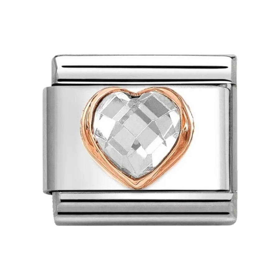 Nomination Rose Gold Faceted Zirconia Heart in White. Item code 430607/010