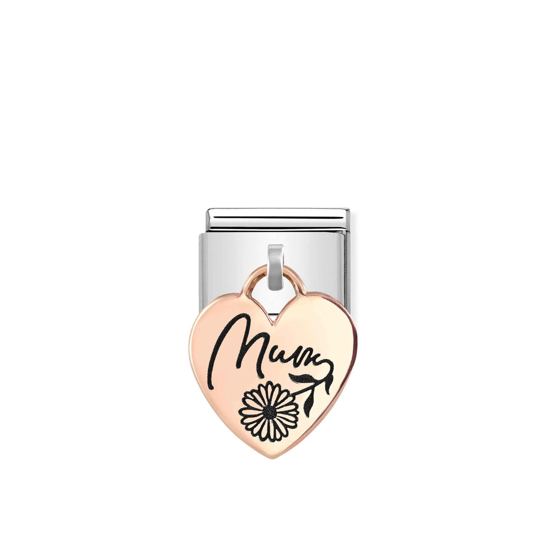 Nomination Rose Gold Heart Engraved Mum and Flower Drop Charm