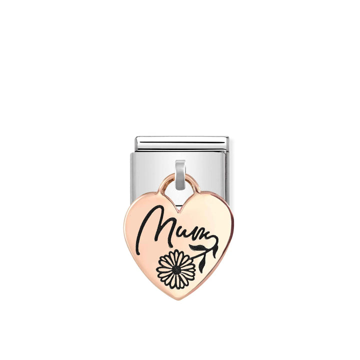 Nomination Rose Gold Heart Engraved Mum and Flower Drop Charm