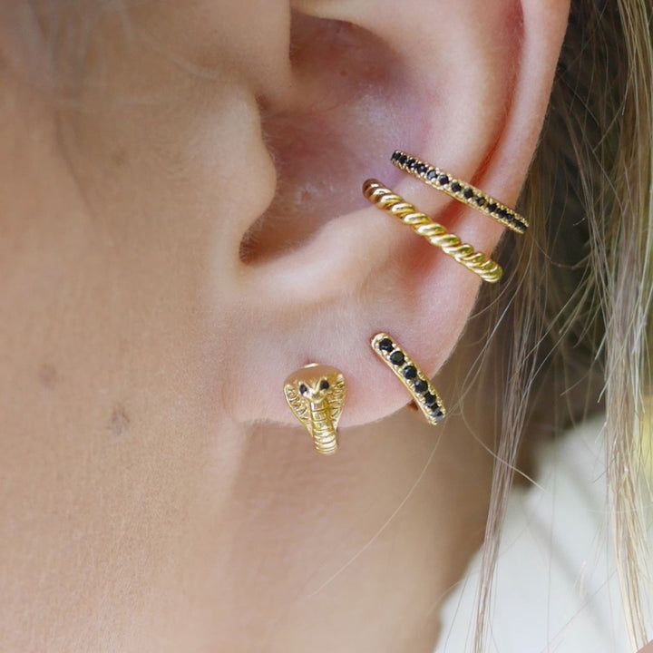 Scream Pretty Huggie Hoop Earrings With Black Stones - Gold SPESGS52-PV