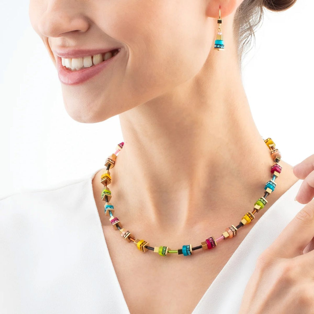 Coeur De Lion Boho Sunset Cube Earrings - Rainbow