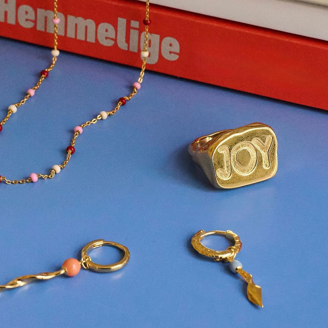 Enamel Copenhagen May Gold Hoop Earrings. Item code E366GM.