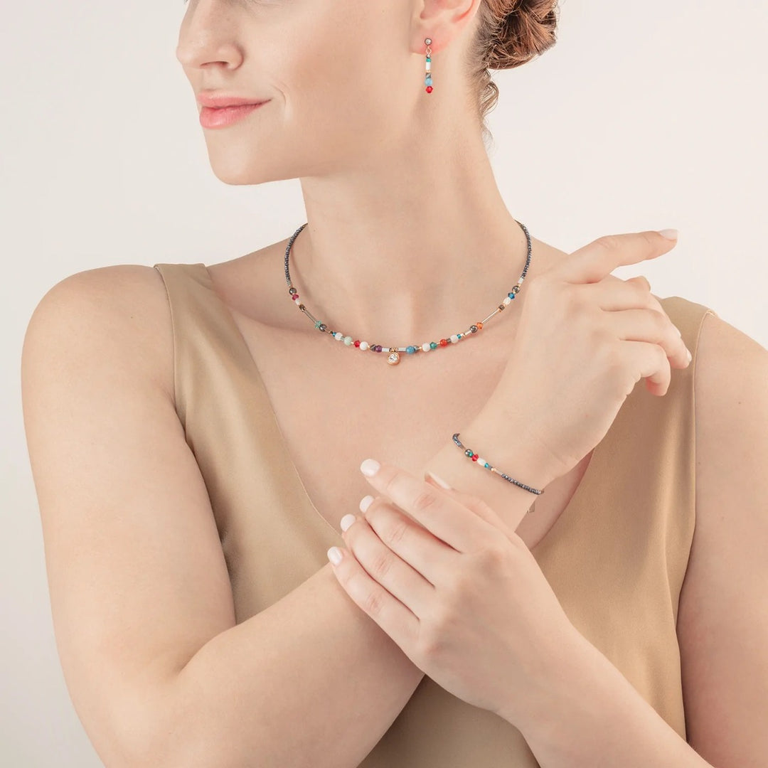 Coeur De Lion Sparkling Dot Gemstone Necklace - Multicolour Vintage
