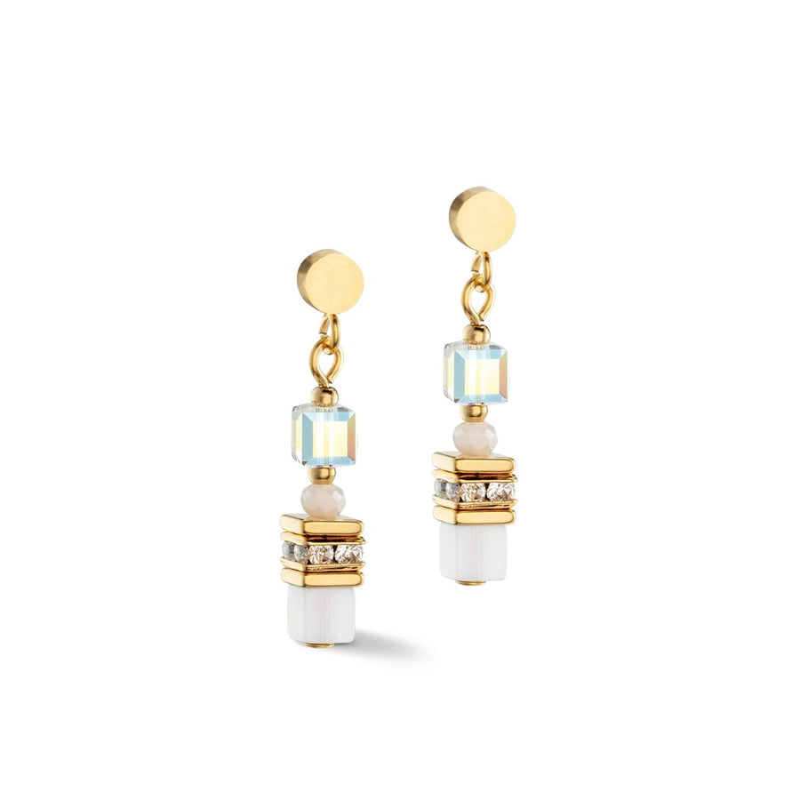Coeur De Lion Mini Cubes Earrings Gold White 4565211416