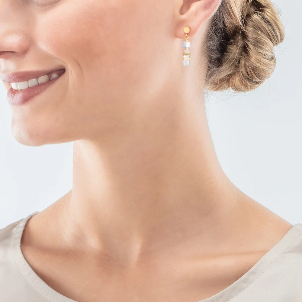 Coeur De Lion Mini Cubes Earrings Gold White 4565211416