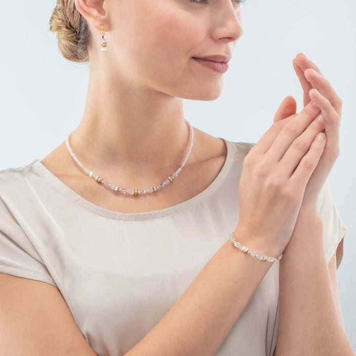 Coeur De Lion Mini Cubes Necklace Gold White 4565101416