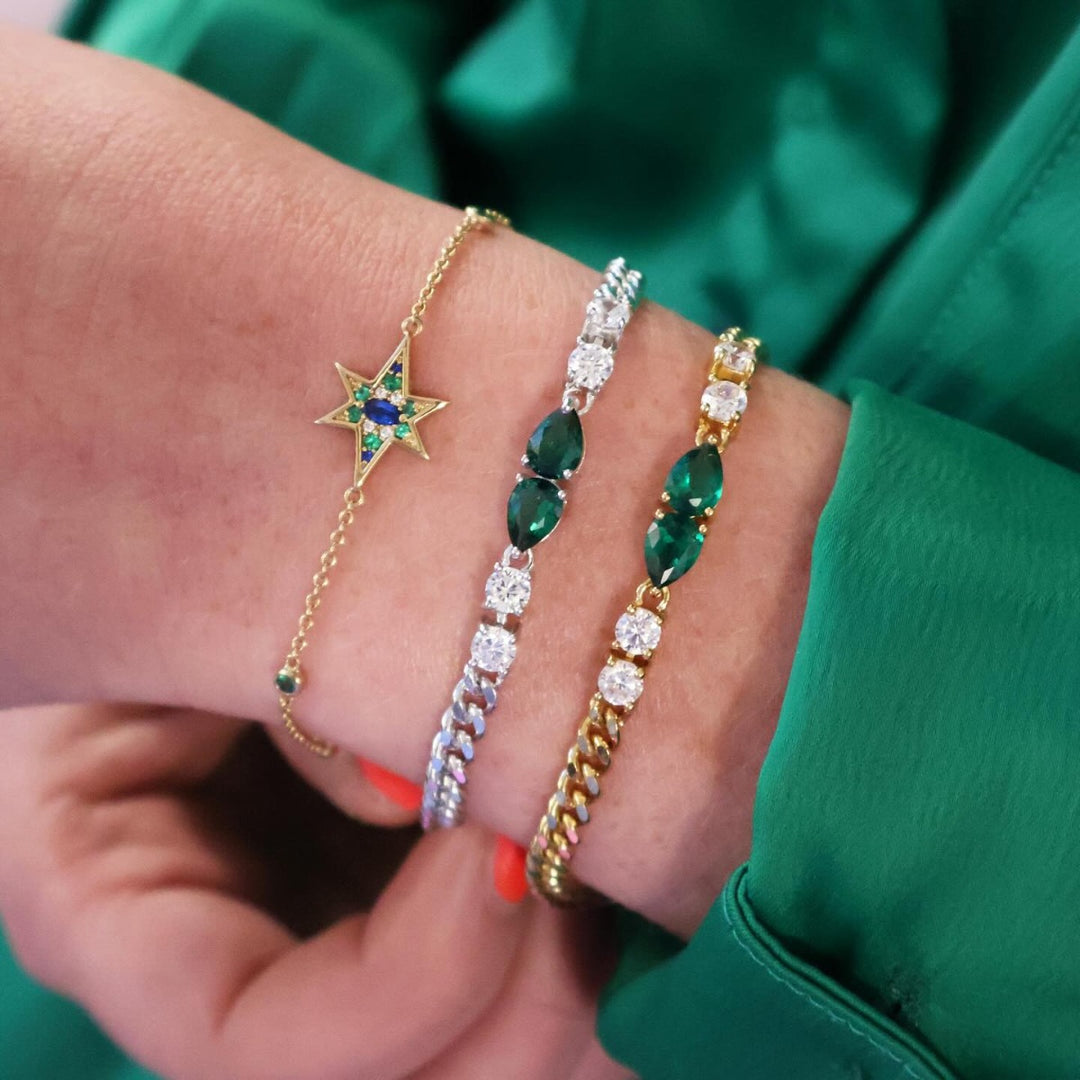 Amelia Scott Sofia Teardrop Bracelet Emerald Green and Gold