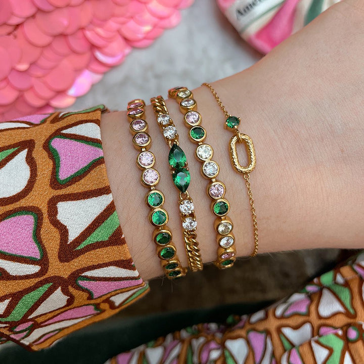 Amelia Scott Dotty Tennis Bracelet in Emerald Green Pink and Gold