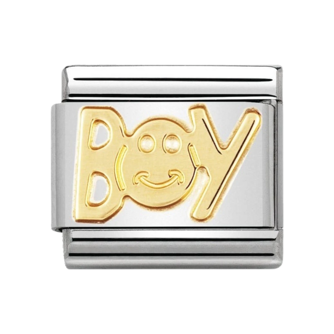 NOMINATION COMPOSABLE Classic WRITINGS in stainless steel with 18k gold BOY 030107_02