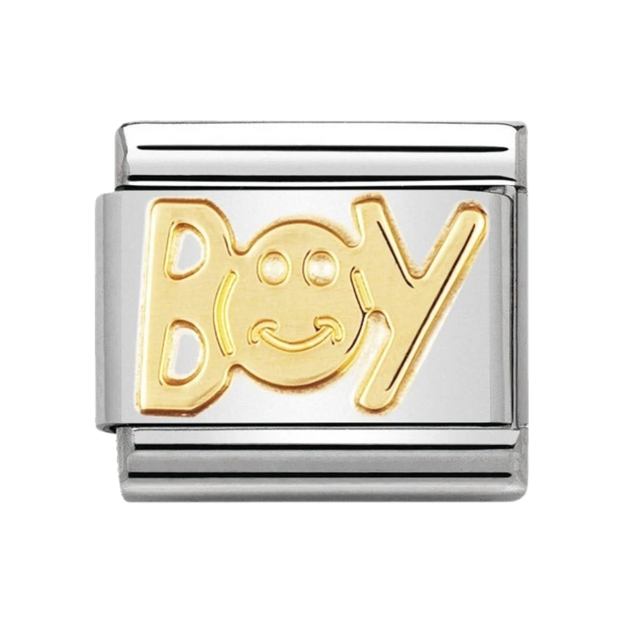 NOMINATION COMPOSABLE Classic WRITINGS in stainless steel with 18k gold BOY 030107_02