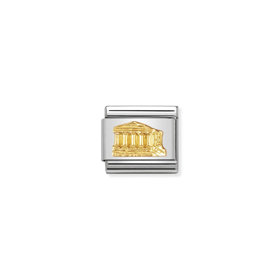 NOMINATION COMPOSABLE Classic RELIEF MONUMETS in stainless steel with 18k gold Parthenon 030123_02