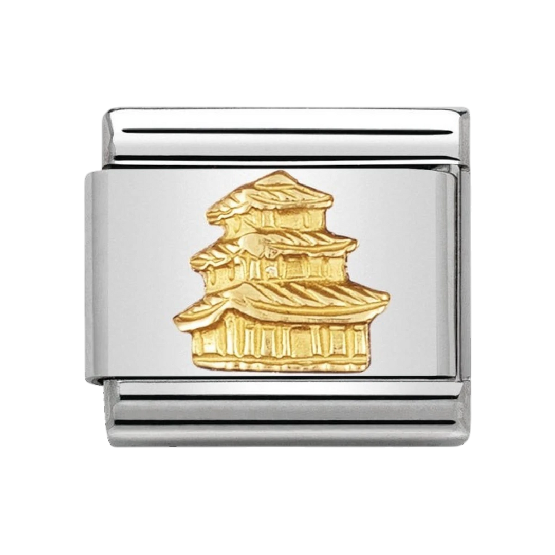 NOMINATION COMPOSABLE Classic RELIEF MONUMETS in stainless steel with 18k gold Pagoda 030123_16