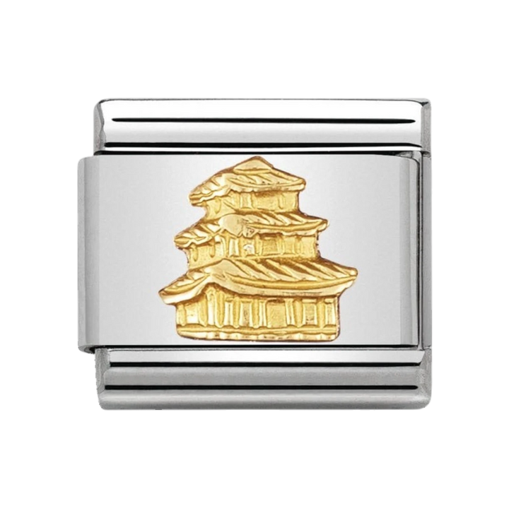 NOMINATION COMPOSABLE Classic RELIEF MONUMETS in stainless steel with 18k gold Pagoda 030123_16