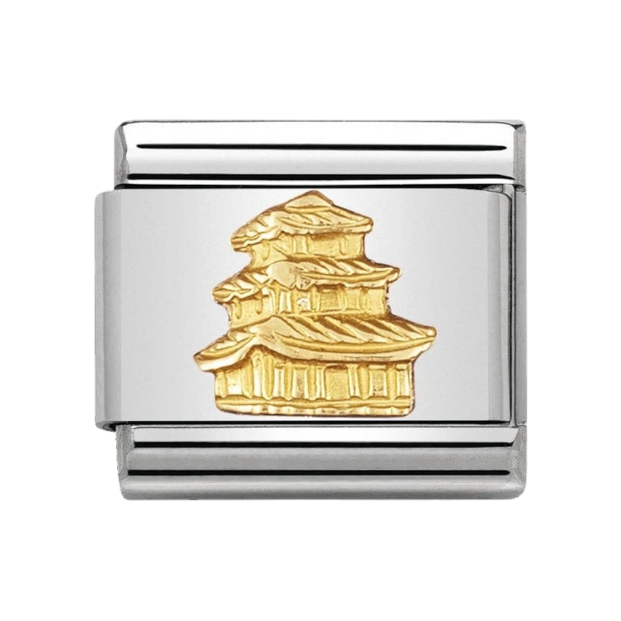 NOMINATION COMPOSABLE Classic RELIEF MONUMETS in stainless steel with 18k gold Pagoda 030123_16