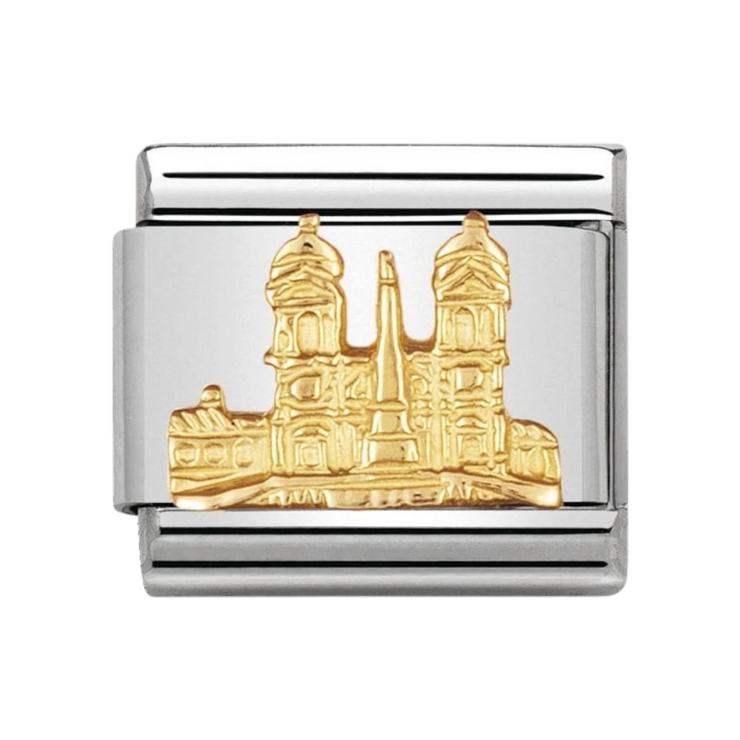NOMINATION COMPOSABLE Classic RELIEF MONUMETS in stainless steel with 18k gold Piazza di Spagna (Rome) 030123_23