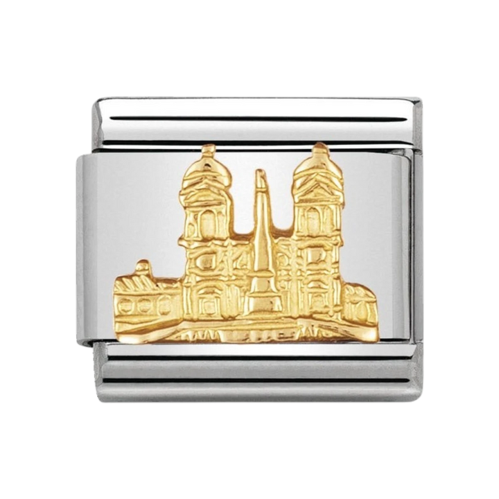 NOMINATION COMPOSABLE Classic RELIEF MONUMETS in stainless steel with 18k gold Piazza di Spagna (Rome) 030123_23