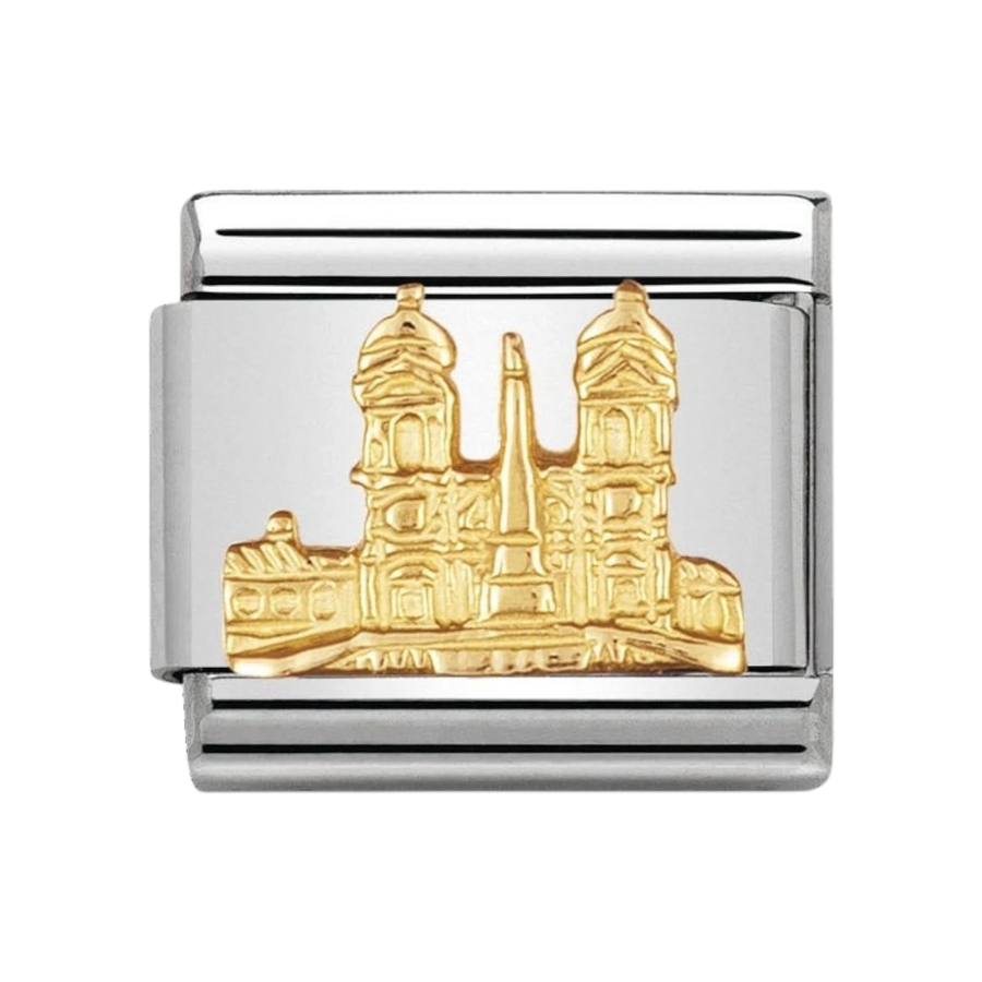 NOMINATION COMPOSABLE Classic RELIEF MONUMETS in stainless steel with 18k gold Piazza di Spagna (Rome) 030123_23
