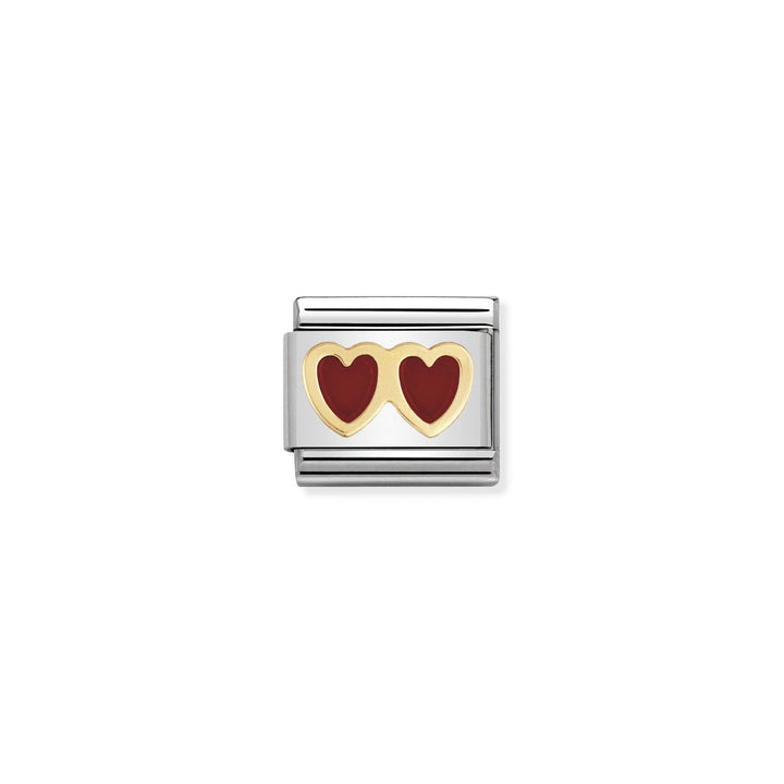 NOMINATION COMPOSABLE Classic LOVE in stainless steel with enamel and 18k gold Red double heart 030207_02