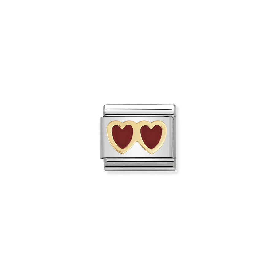 NOMINATION COMPOSABLE Classic LOVE in stainless steel with enamel and 18k gold Red double heart 030207_02
