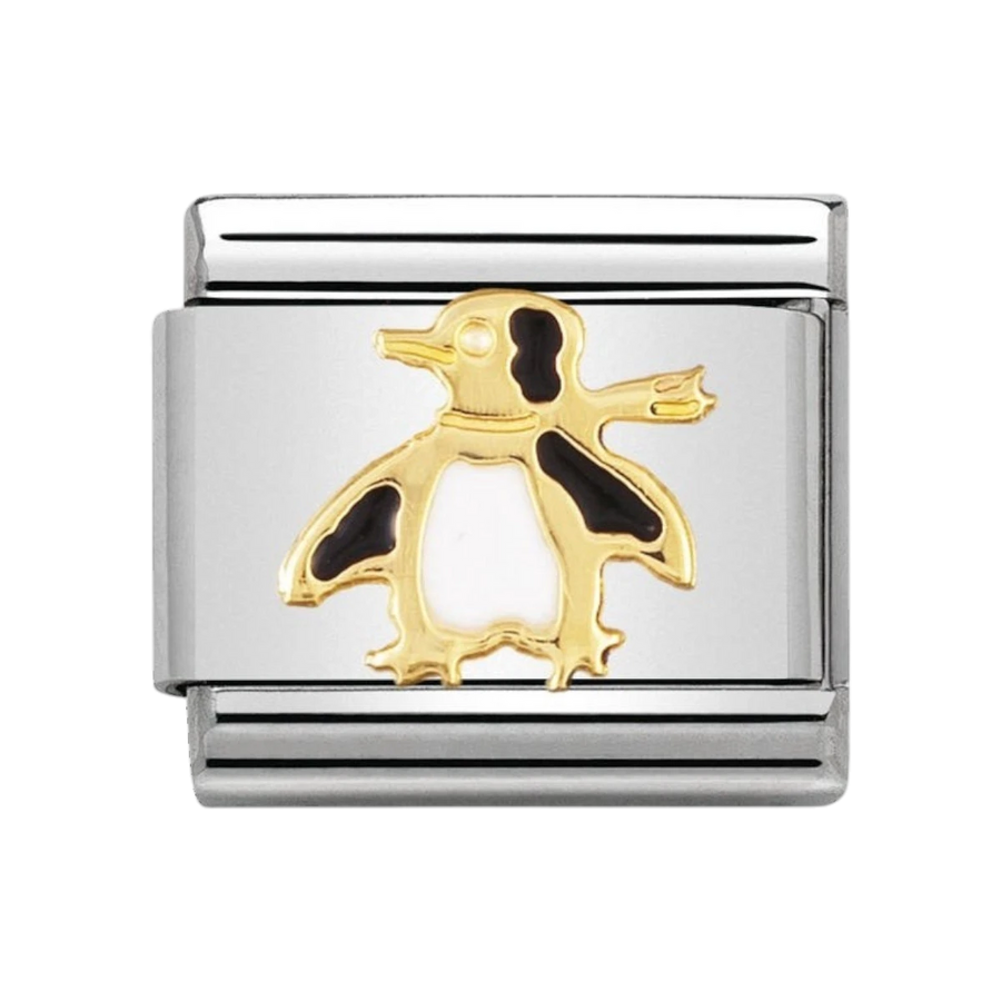 NOMINATION COMPOSABLE Classic WATER ANIMALS in stainless steel with enamel and 18k gold Penguin 030213_04