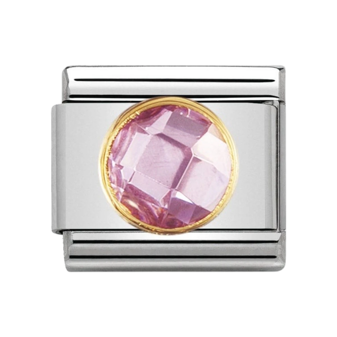 NOMINATION COMPOSABLE Classic links in stainless steel with 18k gold and round Cubic Zirconia PINK 030605_003
