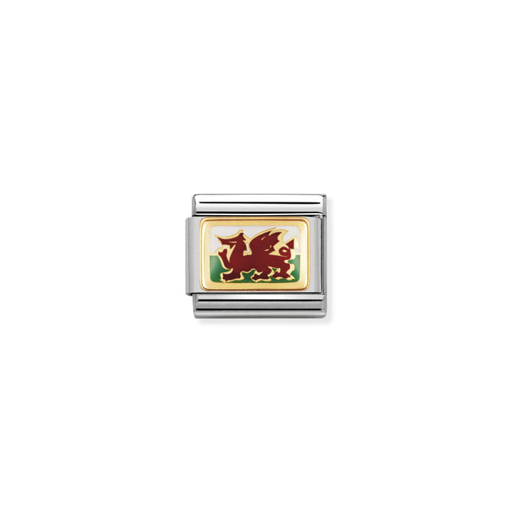 NOMINATION COMPOSABLE Classic FLAGS (RELIEF) in stainless steel with 18k gold and enamel WALES 030273_40