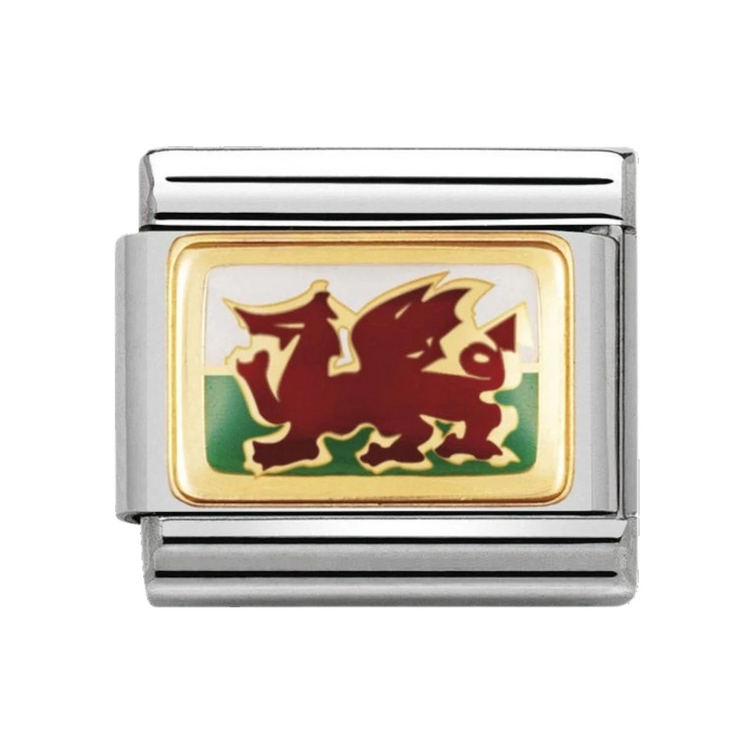 NOMINATION COMPOSABLE Classic FLAGS (RELIEF) in stainless steel with 18k gold and enamel WALES 030273_40