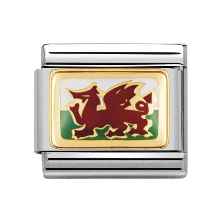 NOMINATION COMPOSABLE Classic FLAGS (RELIEF) in stainless steel with 18k gold and enamel WALES 030273_40