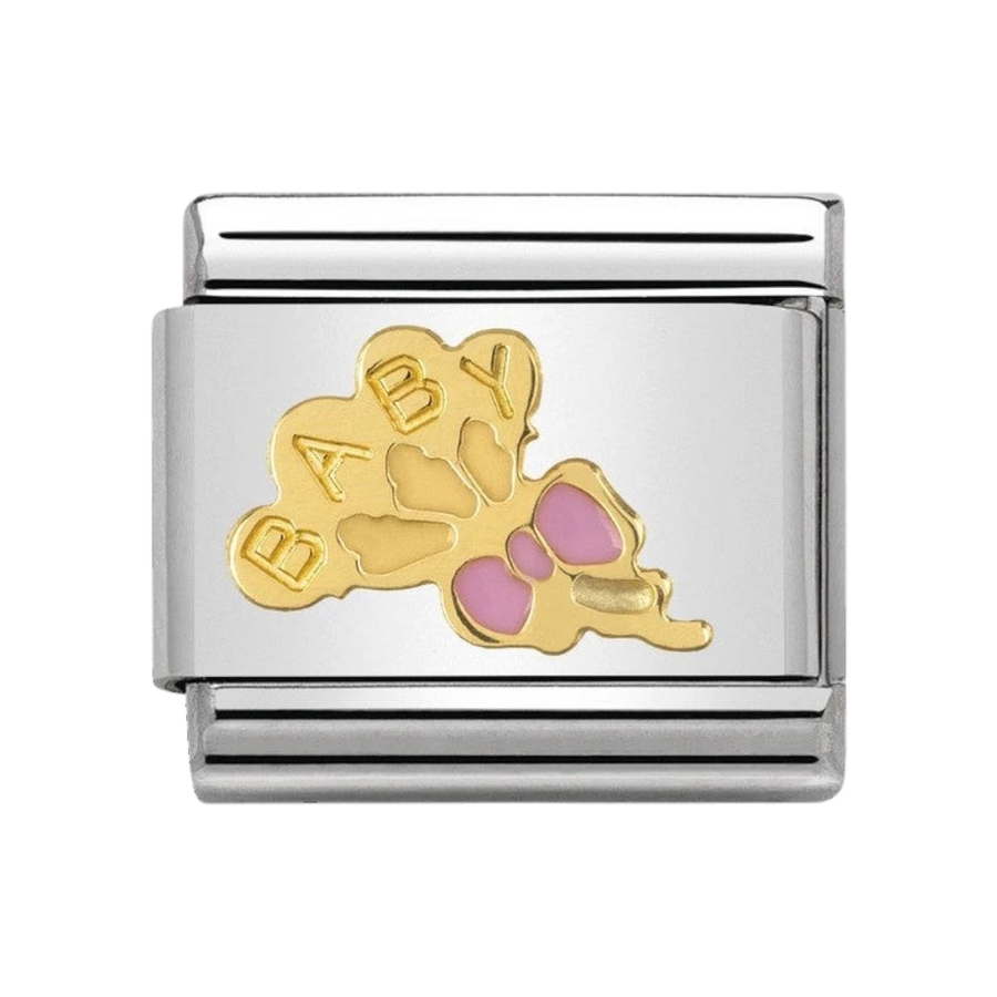 NOMINATION COMPOSABLE Classic 1 DAILY LIFE in stainless steel with enamel and 18k gold Pink high balloons 030242_41