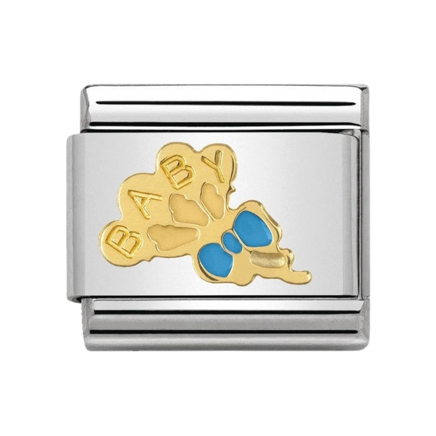 NOMINATION COMPOSABLE Classic 1 DAILY LIFE in stainless steel with enamel and 18k gold Light Blue high ballons 030242_42