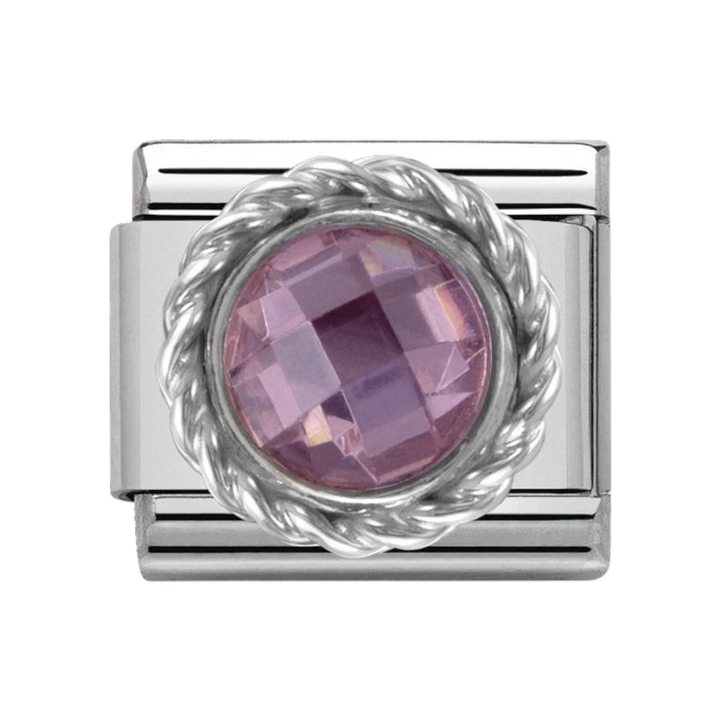 NOMINATION Comp. CL CZ ROUND FACETED STONES stainless steel and twisted 925 silver detail PINK 330601_003