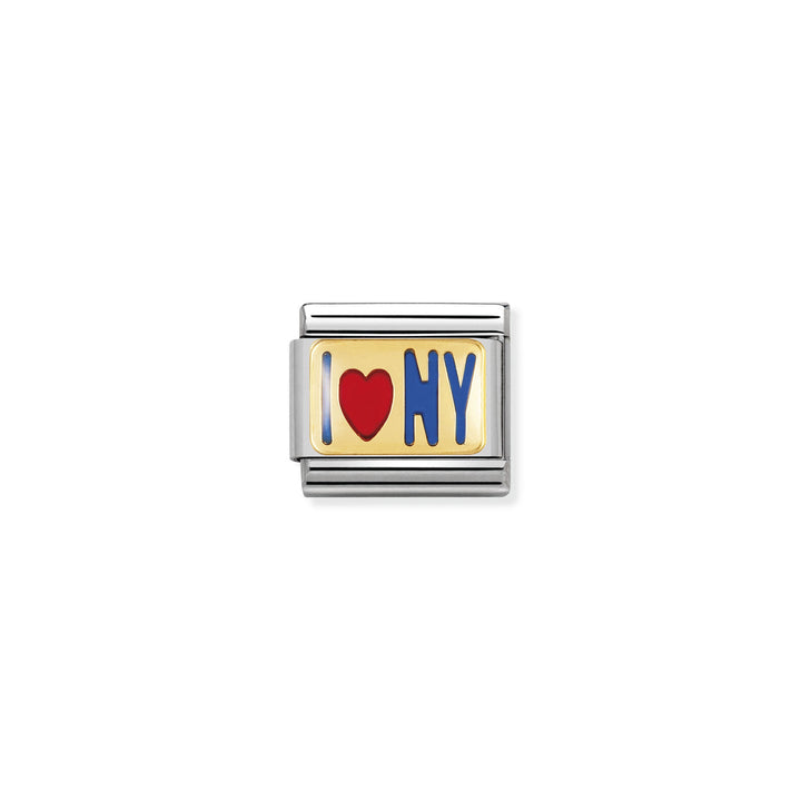 NOMINATION COMPOSABLE Classic GEOGRAPHIC WRITINGS in stainless steel with enamel and 18k gold I LOVE NEW YORK 030231_03