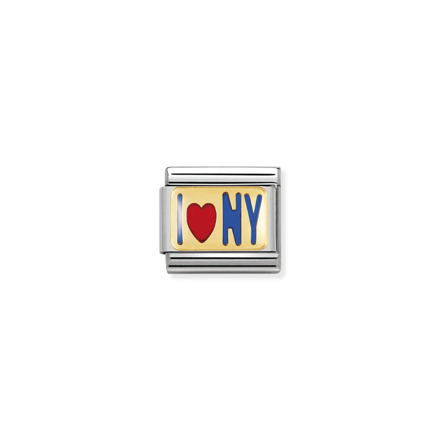 NOMINATION COMPOSABLE Classic GEOGRAPHIC WRITINGS in stainless steel with enamel and 18k gold I LOVE NEW YORK 030231_03
