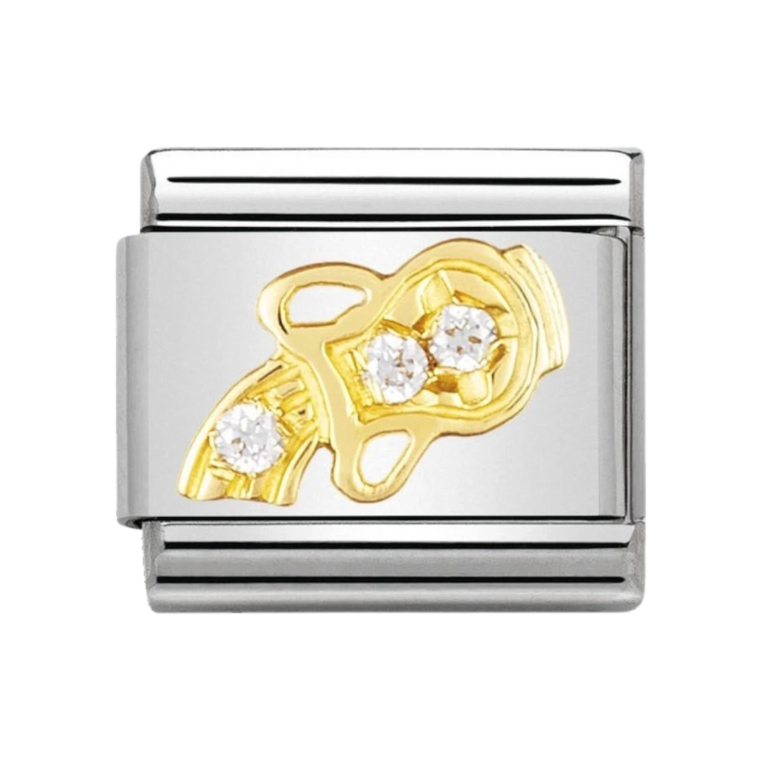 NOMINATION COMPOSABLE Classic ZODIAC in stainless steel with 18k gold and Cubic Zirconia Aquarius 030302_11